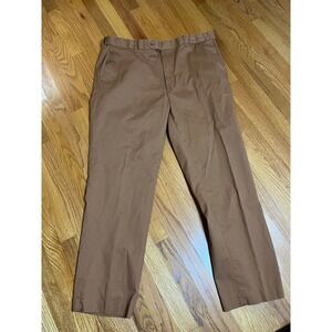 Peter Christian Men's Tan Cotton Dress Pants Size 42x32 Flat Front Classic Fit